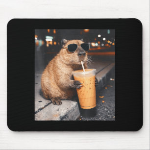 Capybara Drinking Iced Coffee Funny Animal Meme Mouse Pad