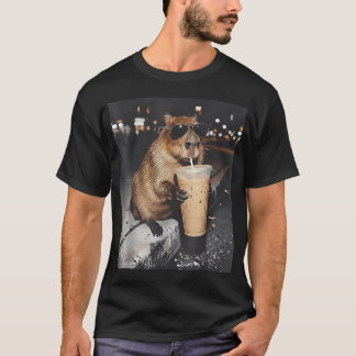 Capybara Drinking Iced Coffee Funny Animal T-Shirt