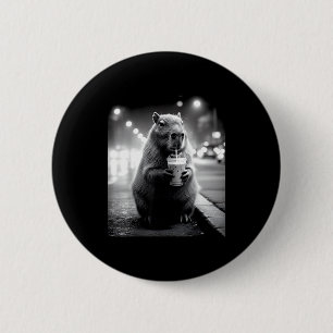 Capybara drinking iced coffee funny animals meme 6 cm round badge
