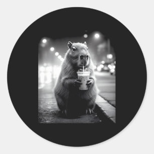 Capybara drinking iced coffee funny animals meme classic round sticker