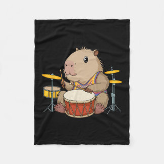 Capybara Drummer Playing Drums Rodents Funny Capyb Fleece Blanket