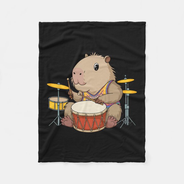 Capybara Drummer Playing Drums Rodents Funny Capyb Fleece Blanket (Front)