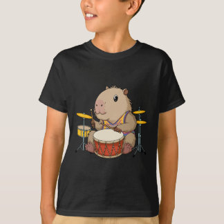 Capybara Drummer Playing Drums Rodents Funny Capyb T-Shirt