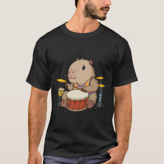 Capybara Drummer Playing Drums Rodents Funny Capyb T-Shirt