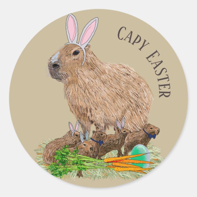 Capybara Easter Cute Bunny Funny Classic Round Sticker (Front)