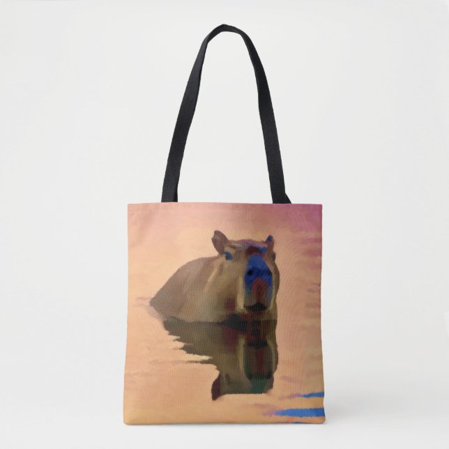Capybara Emerging From a Tranquil Lake Art Tote Bag (Front)