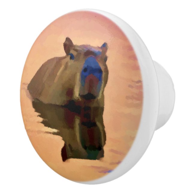 Capybara Emerging From a Tranquil Lake Ceramic Knob (Right)