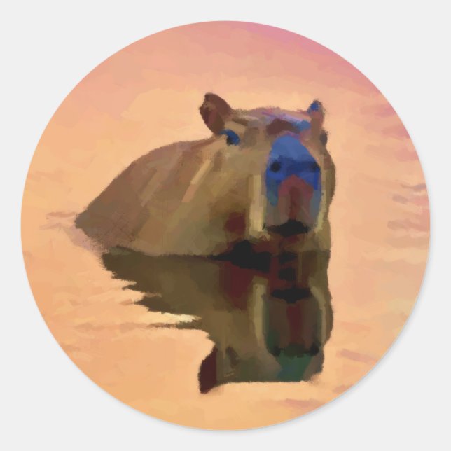 Capybara Emerging From a Tranquil Lake Classic Round Sticker (Front)