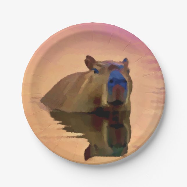 Capybara Emerging From a Tranquil Lake Paper Plate (Front)