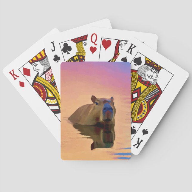 Capybara Emerging From a Tranquil Lake Playing Cards (Back)