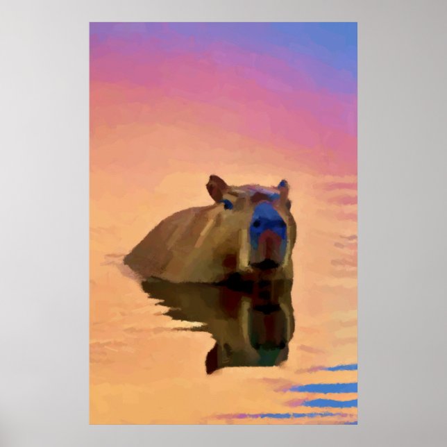 Capybara Emerging From a Tranquil Lake Poster (Front)