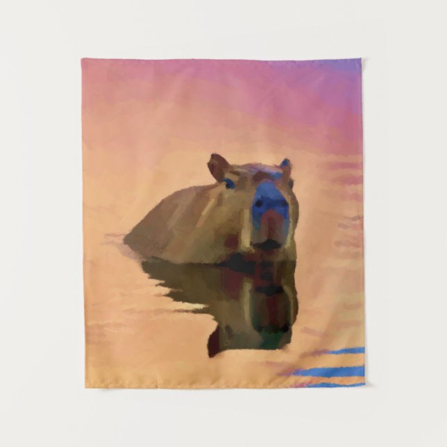 Capybara Emerging From a Tranquil Lake Tapestry (Front)