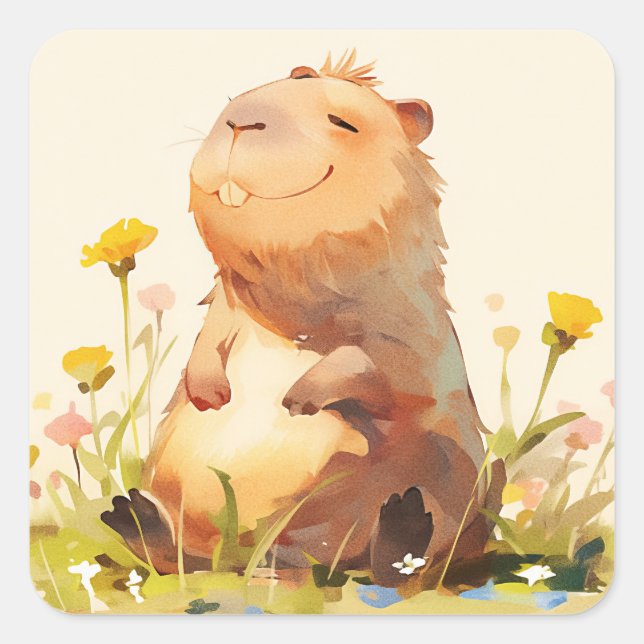 Capybara Enjoying Life Square Sticker (Front)