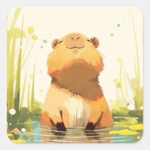 Capybara Enjoying the Water Square Sticker