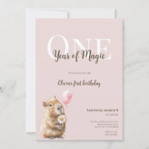 Capybara First Birthday Invitation • Woodland Girl