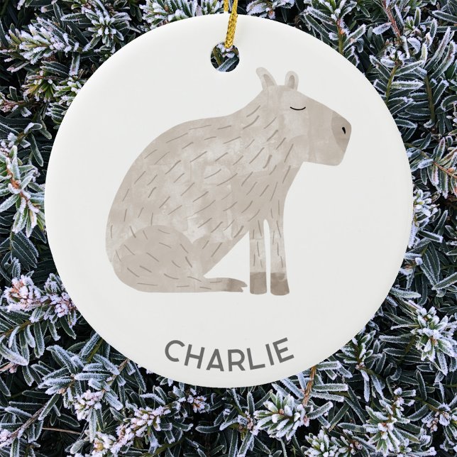 Capybara Fun Personalised Ceramic Ornament (Fun capybara personalized custom name Christmas ornament)