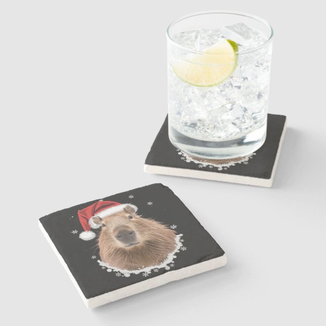 Capybara Funny Christmas  Stone Coaster (Side)
