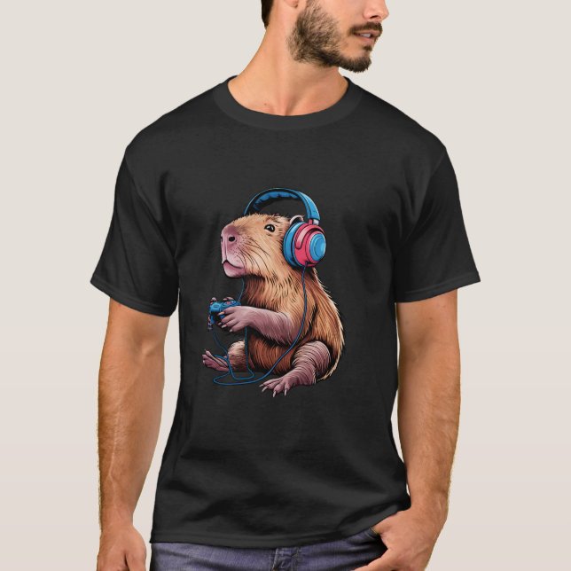 Capybara Funny Video Games Capybara Gamer Boys Men T-Shirt (Front)
