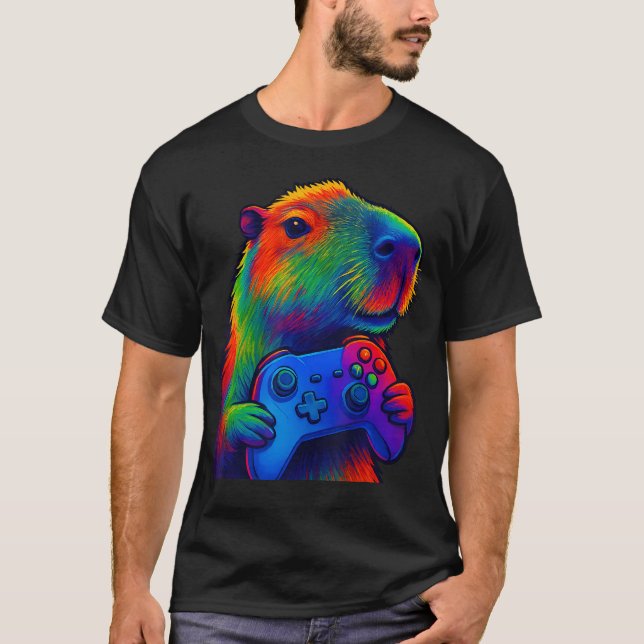 Capybara Funny Video Games Capybara Playing Video  T-Shirt (Front)