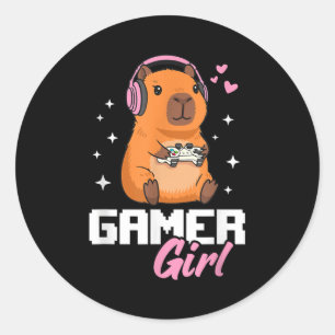 Capybara Gamer Girl Gaming  Classic Round Sticker