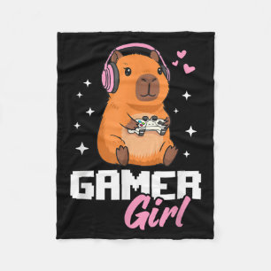 Capybara Gamer Girl Gaming  Fleece Blanket
