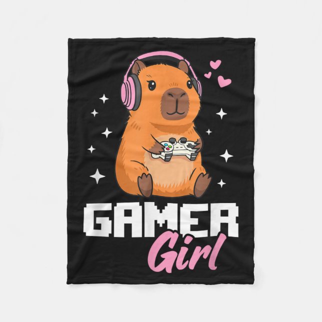 Capybara Gamer Girl Gaming  Fleece Blanket (Front)