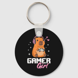 Capybara Gamer Girl Gaming  Key Ring