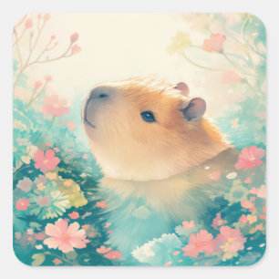 Capybara Garden Harmony by the Water Square Sticker