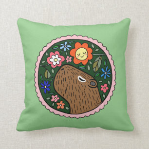 Capybara Graphic Cute capybara with flowers  Cushion