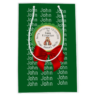 CAPYBARA green XMAS NAME EDITABLE  Medium Gift Bag
