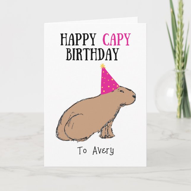 Capybara Hand-Drawn Cute Wildlife Birthday Card (Front)