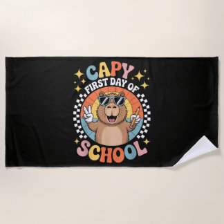 Capybara Happy First Day Of Back To School Beach Towel