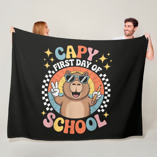 Capybara Happy First Day Of Back To School Fleece Blanket (In Situ)