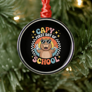 Capybara Happy First Day Of Back To School Metal Ornament