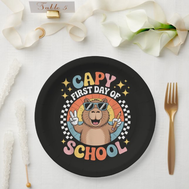Capybara Happy First Day Of Back To School Paper Plate (Wedding)