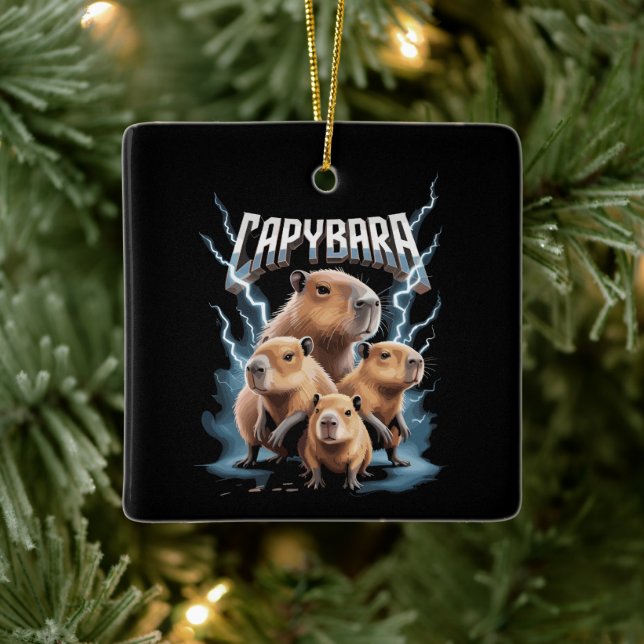 Capybara Heavy Metal Christmas Funny Holiday Gifts Ceramic Ornament (Tree)