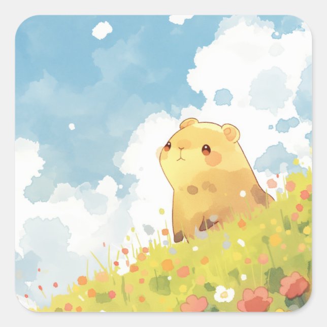 Capybara Hilltop Haven Square Sticker (Front)