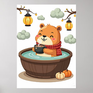 Capybara Hot Cocoa Relaxation Kawaii Cosy Vibes Wi Poster