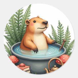 Capybara Hot Spring Cottagecore Relaxation Sticker