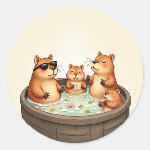Capybara Hot Tub Relaxation Cherry Blossom Tea Tim Classic Round Sticker