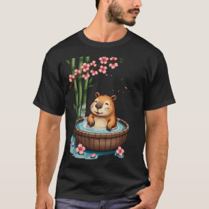 Capybara Hot Tub Relaxation Cherry Blossom Zen Sti T-Shirt