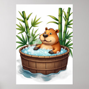 Capybara Hot Tub Relaxation Chill Vibe Stress Reli Poster
