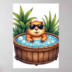 Capybara Hot Tub Relaxation Chill Vibes Spa Day St Poster