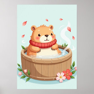 Capybara Hot Tub Relaxation Kawaii Sticker Cosy Vi Poster