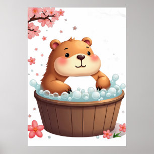 Capybara Hot Tub Relaxation Kawaii Sticker Cute An Poster