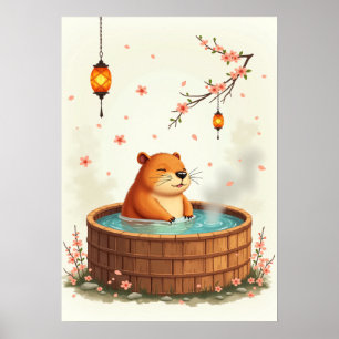 Capybara Hot Tub Relaxation Steamy Spa Day Sticker Poster