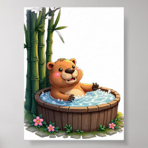 Capybara Hot Tub Relaxation Sticker Cosy Vibes Poster