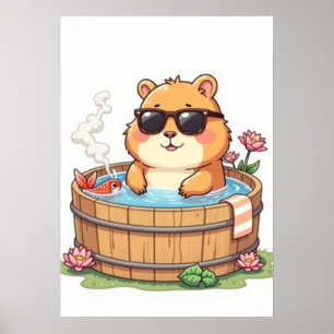 Capybara Hot Tub Relaxation Sticker Kawaii Animal Poster