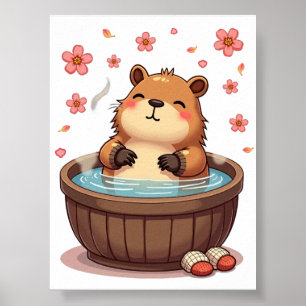 Capybara Hot Tub Relaxation Sticker Zen Animal Coz Poster