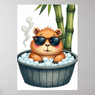 Capybara Hot Tub Relaxation Stress Relief Sticker Poster